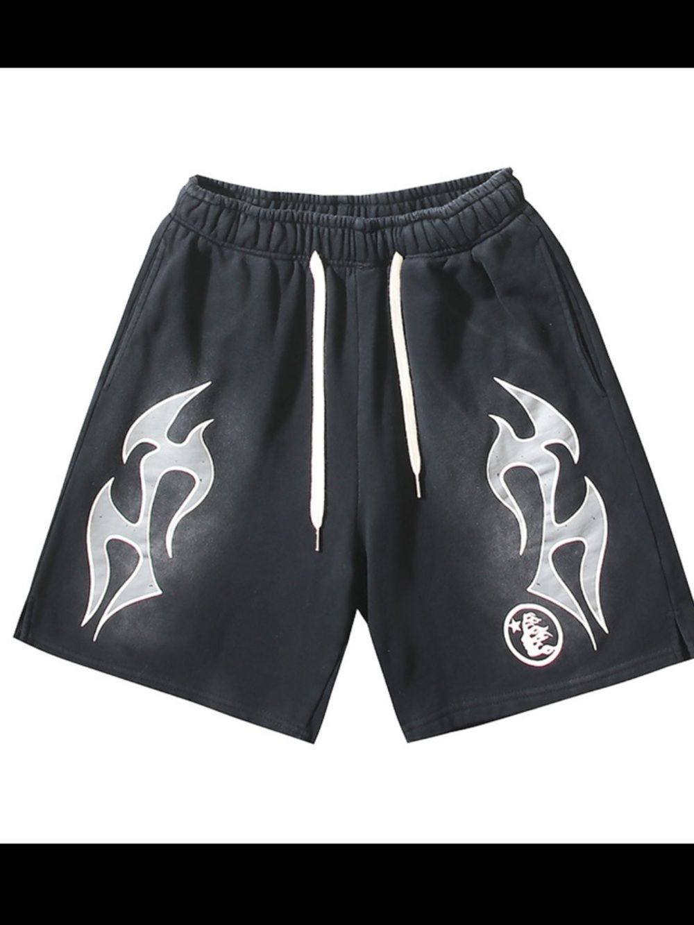 Men's Black Athletic Shorts with Silver Graphic Accent